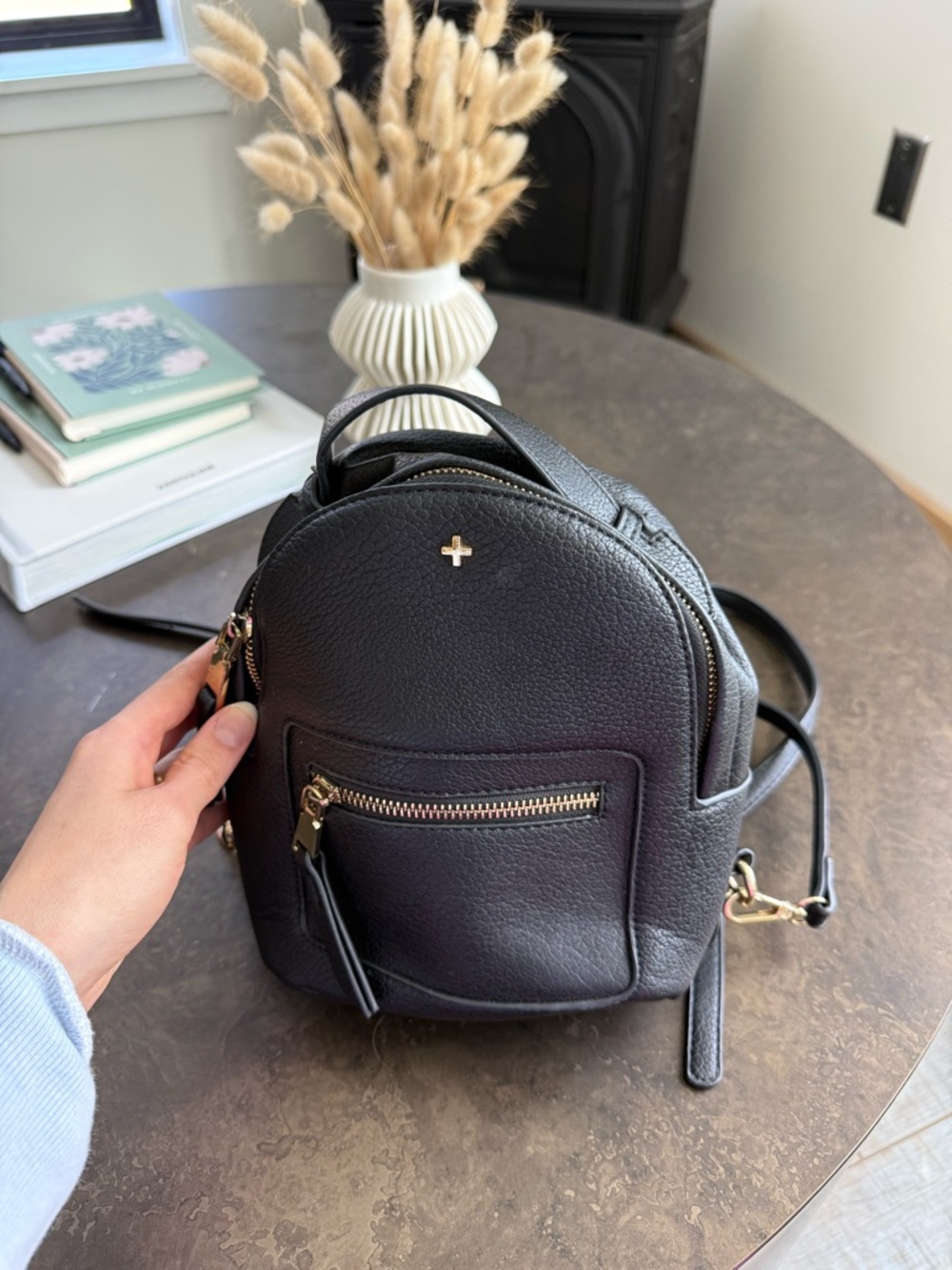 Princess Polly Black Pebbled Mini Backpack with Gold Hardware